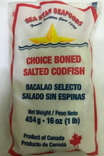 SEA STAR BONELESS SALTED CODFISH 1 LB packaged in clear plastic and Red labeling 