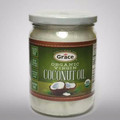 Grace Organic Virgin Coconut Oil 16.9 fl.oz. packaged in a glass container with Green labeling. 
