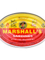Marshall's Sardines in Tomato Sauce 15 oz in an aluminum tin with yellow and red labeling 