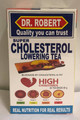 Dr. Robert's Super Cholesterol Lowering Tea 20 Tea Bags packaged in a white and red rectangular box. 