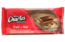 CHARLES FRUIT AND NUT CHOCOLATE BAR 108 GRAMS

Delicious Chocolate Bar in Red and Brown Packaging 