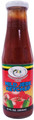 JCS Mild Jerk Ketchup 13.75 oz in a glass bottle with a white cap 