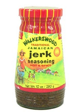 Walkerswood Jerk Seasoning Hot 10oz packaged in a glass bottle with Yellow and Red labeling 