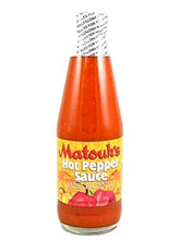 Matouk's Hot Pepper Sauce in a glass bottle with Yellow and Red labeling 