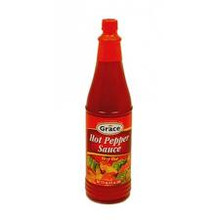 Grace Hot Pepper Sauce packaged in a glass bottle with Red labeling 