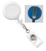 2120-3053 - RETRACT BADGEREEL NO-TWIST WHITE ROUND SOLID FACE SLIDE CLIP CLEAR VINYL STRAP PACK OF 100