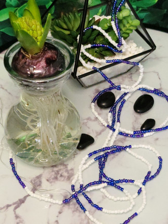 Ltd. Ed. Waist Beads - White & Iridescent Blue
 * sold in different length from 50" - 54" adornments.