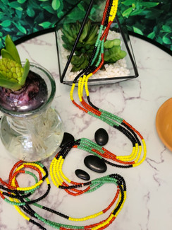 Ltd. Ed. Waist Beads - Opaque Green, Yellow, White & Clear Red