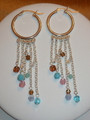 Sterling Silver Hoop Earrings with Chains and Resin Beads