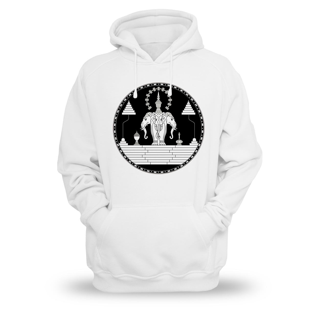 white hoodie with flags on sleeves