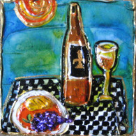 Fleur de lis with bottle & grapes Mini Painting