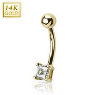 GDN0019 14KT Yellow Gold Gold Navel Ring w/ Small Square