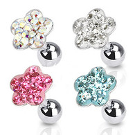 JA1011 316L Surgical Steel Tragus/Cartilage Barbell with Multi Paved Flower Top