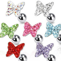 JA1004 316L Surgical Steel Tragus/Cartilage Barbell with Multi Paved Butterfly Top