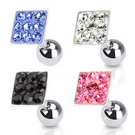 JA1012 316L Surgical Steel Tragus/Cartilage Barbell with Multi Paved Square Top
