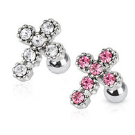 JD-09 Tragus/Cartilage Barbell with Multi Paved Cross Top
