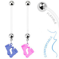 NPG-1003 Bio Flex Pregnancy Navel Ring with Epoxy Baby Feet Dangle