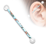 Floral Pattern Printed Industrial Barbell with Clear UV Balls BSPA01-01