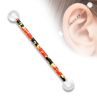 Black and Red Flame Pattern Printed Industrial Barbell BSPA01-04