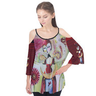Red Girl with moon tunic top- striped sleeves