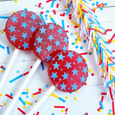 red lollipops, blue lollipops, star lollipops, fourth of July, Fourth of July lollipops, patriotic lollipops, ribbon lollipops, lollipop holder, party lollipops, picnic lollipops, July 4th, parade lollipops, vegan lollipops, natural lollipops, organic lollipops, graduation party, graduation lollipops, graduation party lollipops