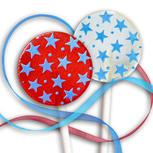 red lollipops, blue lollipops, star lollipops, fourth of July, Fourth of July lollipops, patriotic lollipops, ribbon lollipops, lollipop holder, party lollipops, picnic lollipops, July 4th, parade lollipops, vegan lollipops, natural lollipops, organic lollipops, graduation party, graduation lollipops, graduation party lollipops