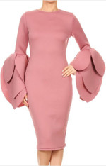 Mauve Bell Sleeve Bodycon Midi Dress
