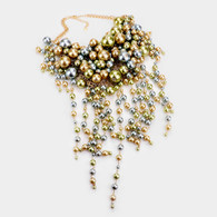 Gold, Light Green and Blueish/Gray Chunky Pearl Layered Necklace Set