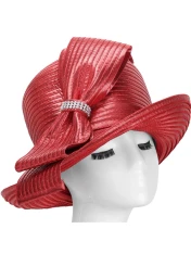 Medium Brim Metallic Ribbon Hat - Red