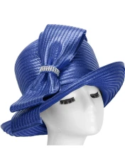 Medium Brim Metallic Ribbon Hat - Blue