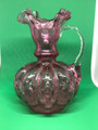 VINTAGE FENTON CRANBERRY MELON SHAPED GLASS PITCHER WITH APPLIED HANDLE