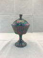 FENTON CARNIVAL GLASS PANELED DAISY COVERED CANDY DISH ON PEDESTAL