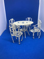 DOLL HOUSE 5 PIECE WHITE WIRE TABLE WITH 4 CHAIRS