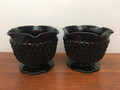 1980s INDIANA GLASS EBONY DIAMOND POINT CANDLE HOLDERS WITH RUFFLED EDGE SET OF TWO