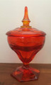 BEAUTIFUL RED-ORANGE VIKING GLASS HEXAGON STYLE THUMBPRINT CANDY DISH