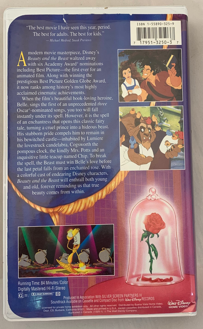 1992 Rare Walt Disney Black Diamond Classic Beauty And The Beast Vhs 1325 Tique Tock