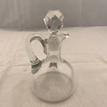 ANTIQUE CLEAR BLOWN CRUET, GROUND LID & STOPPER, APPLIED HANDLE & MULTI-FACETED STOPPER