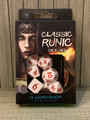 NEW IN BOX ©2019 Q WORKSHOP CLASSIC RUNIC WHITE AND RED DICE SET OF 7