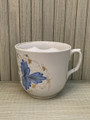 ANTIQUE HAND-PAINTED CERAMIC BLUE, WHITE, AND GOLD SHAVING MUG "FROM A FRIEND"