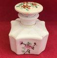 ANTIQUE CERAMIC OCTAGONAL FLORAL INK WELL WITH PLASTIC TOPPER