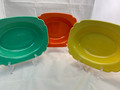 VINTAGE 1940’S HOMER LAUGHLIN CO RIVIERA POTTERY 9” OVAL BAKER IN THREE COLORS