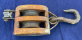 ANTIQUE "ROLLER BUSHED"WOOD AND CAST IRON SHIP/BARN DOUBLE BLOCK & TACKLE PULLEY