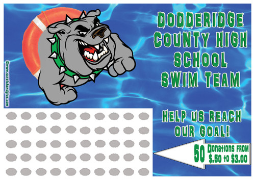 Swimming Scratch off Fundraiser Card will raise $100-$10,000.  Scratch off Card, Scratch off Fundraiser, Fundraising, School, Sports, Swim.