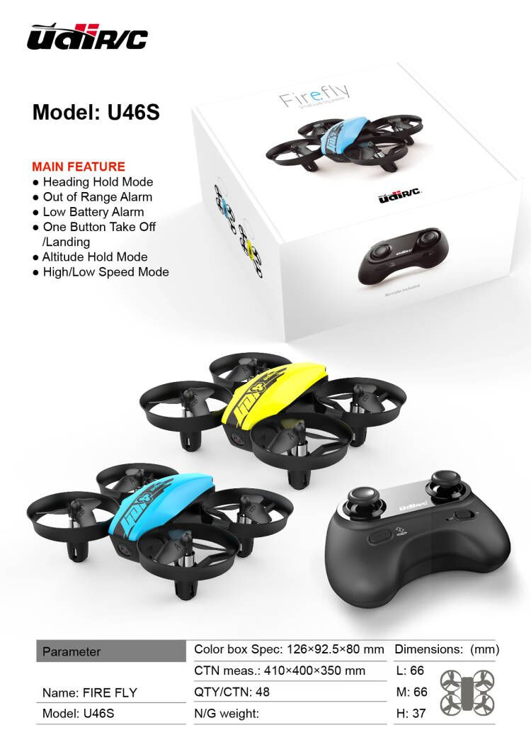 UDIRC U46S Remote Control Drone RTR with 3.7V 180mAh Lipo Battery and 2.4G remote control