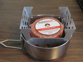 Quickstove Emergency Preparedness/Camping Kit with stove open inside the stainless steel cook-pot.