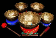 Tibetan Singing Bowl Set #40: Chakra Tuned Master-Healing (5 pc.)