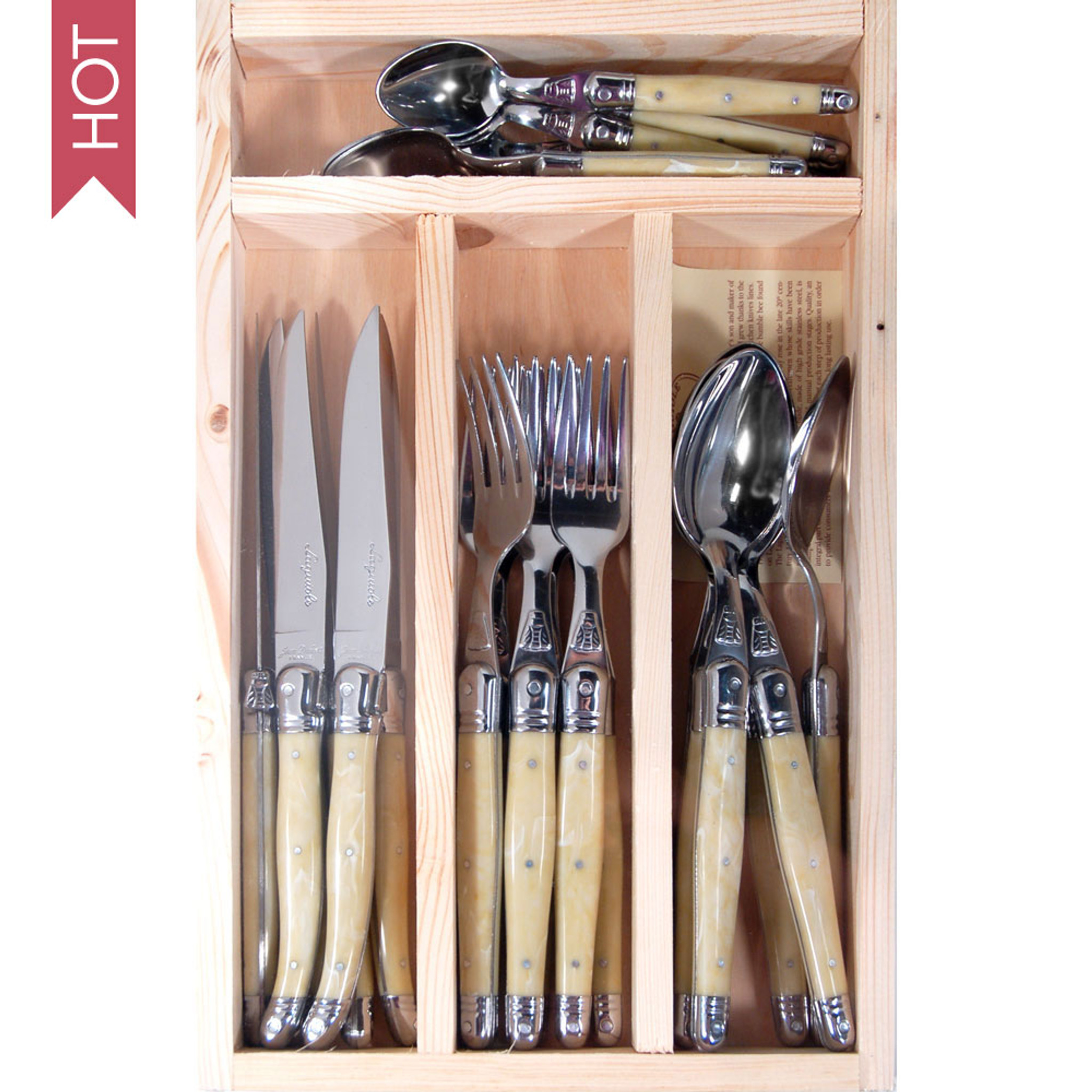 Laguiole Jean Dubost 24 Piece Cutlery Set - Light Horn - HOMEWARES