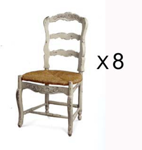 Farmhouse Dining Chair w/ Carving - White Light Distressed Set of 8