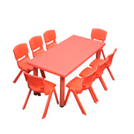 Kids Rectangle Red Activity Table with 8 Red Chairs Set