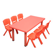Kids Rectangle Red Activity Table with 6 Red Chairs Set